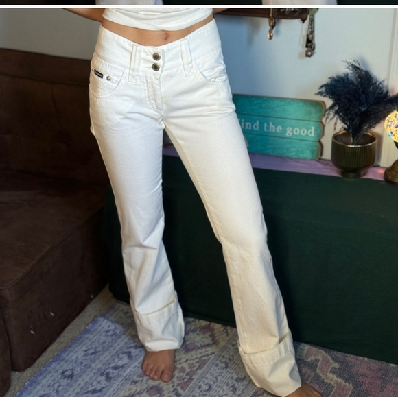 Y2K Dolce & Gabbana White Western glam Turquoise rhinestone Jeans it 36 0/2 - Picture 6 of 9